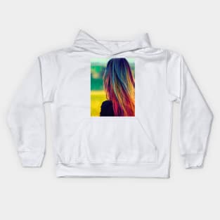 Woman with colorful hair at farm Kids Hoodie